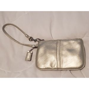 Coach silver metallic leather wristlet